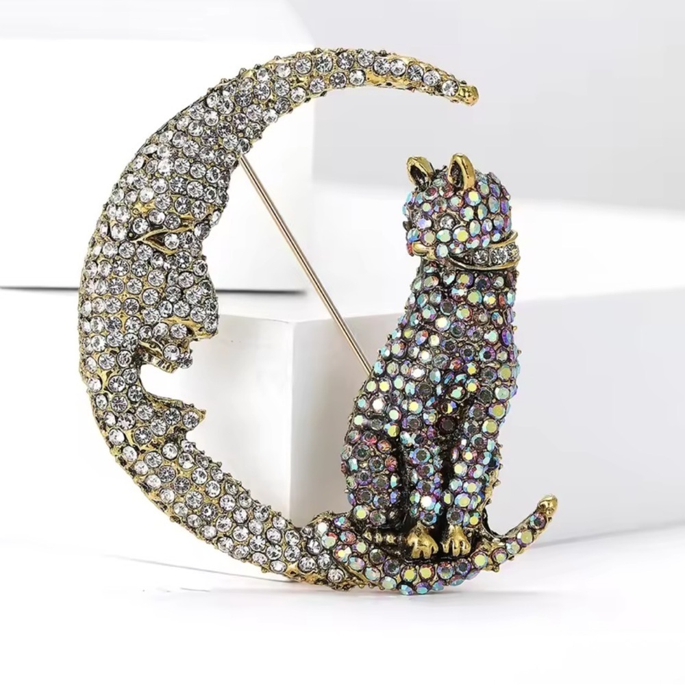 Moon Cat Crystal Brooch - Picture 9 of 10